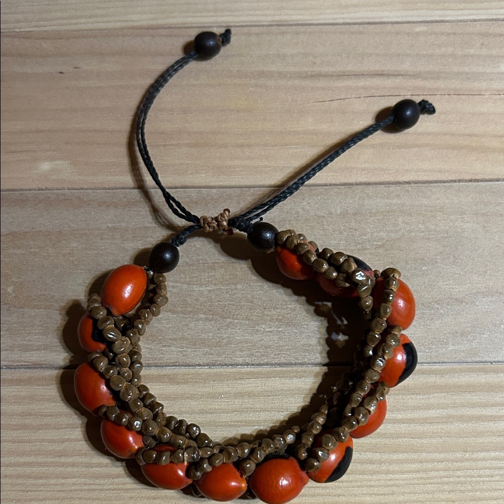 Handcrafted Beaded Bracelet in Orange and Brown